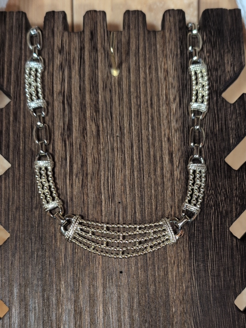 Vintage Multi-Strand Statement Necklace - Champagne Silver-Tone Bib